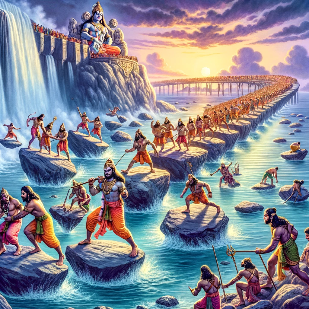 The Construction of Nala's Bridge or Rama Sethu or Rama's Bridge
